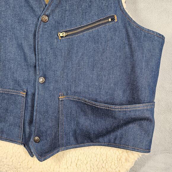 Vintage Sherpa Lined Denim Vest Mens M Madewell USA Made Workwear Western Cowboy - Picture 3 of 13